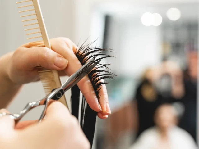 woman getting a haircut