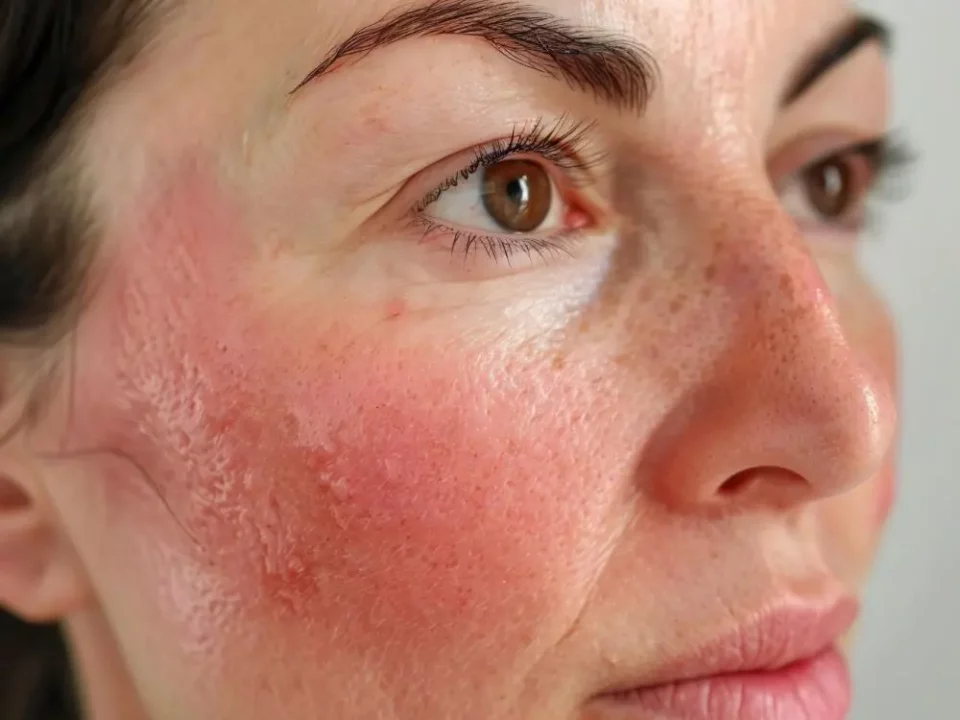 Rosacea on a Middle Aged Womans Cheek
