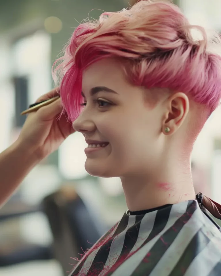 Young woman Gets a Haircut